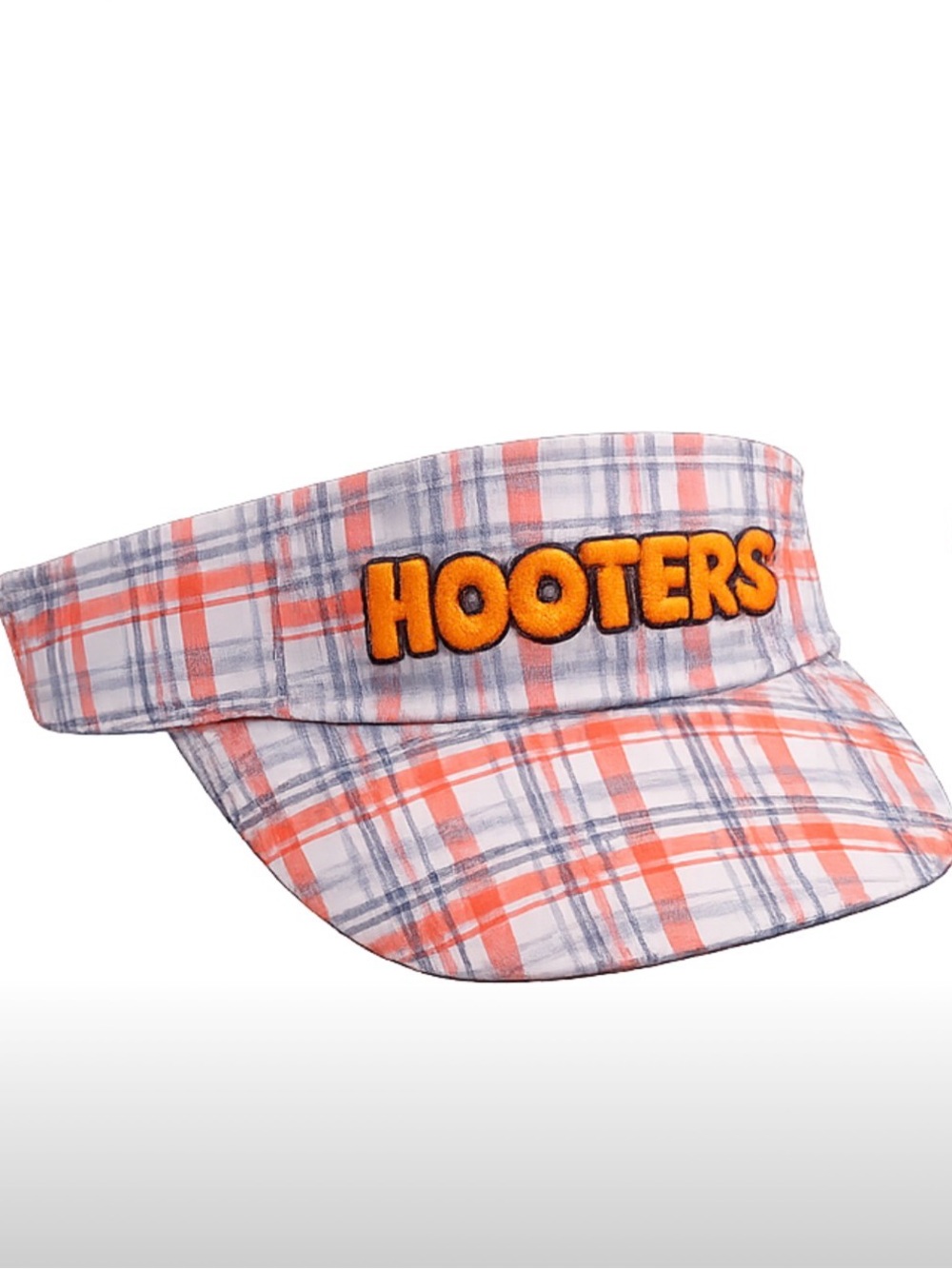Hooters Plaid Adjustable Visor Hat Orange Embroidered Logo One Size NEW - Picture 4 of 8
